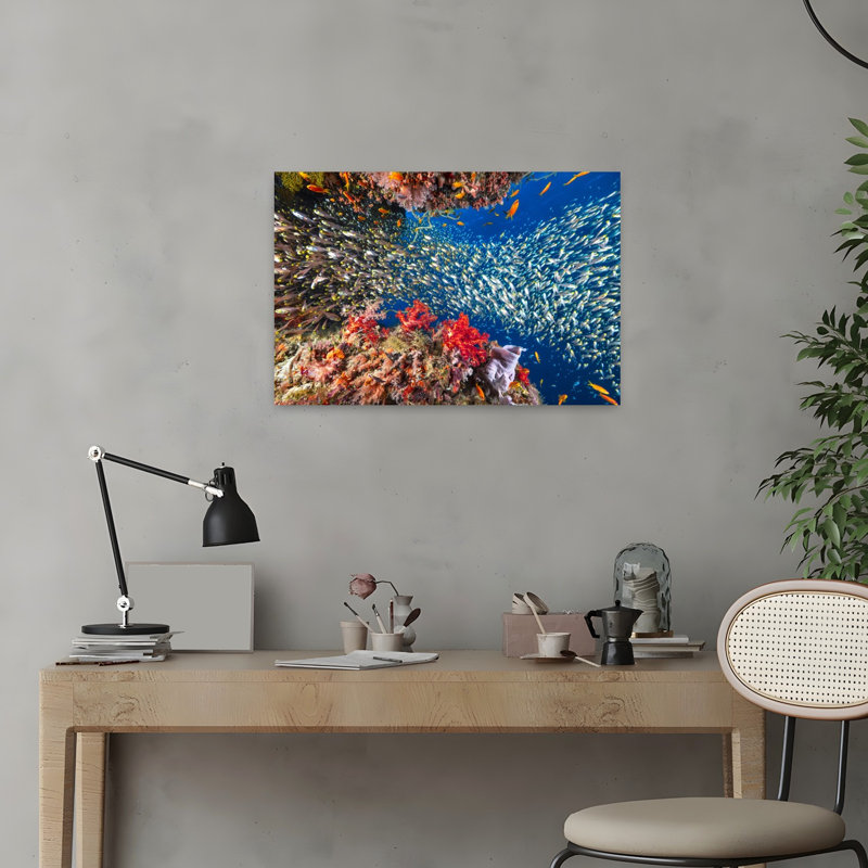 Underwater Fish Swirl Vibrant Fish Nature Ocean Wall Art Print 1 Piece Wrapped Canvas Wall Art, 40.64cm H x 60.96cm W
