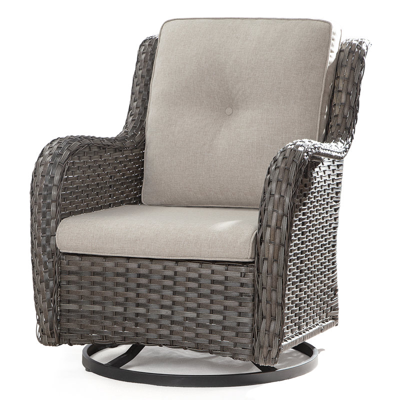 Anahit Outdoor Wicker Swivel Glider Chair With Olefin Fabric Cushions, Beige