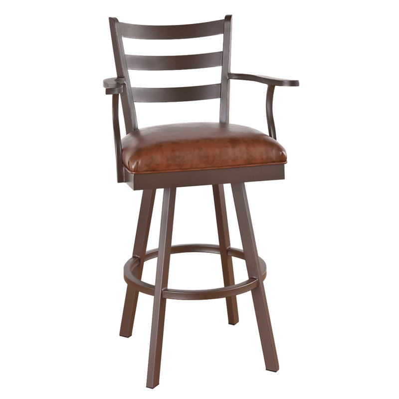 Tabouret de bar et de comptoir Ariam, Noir mat, Élément noisette, Tabouret de comptoir (assise de 26 po de hauteur)