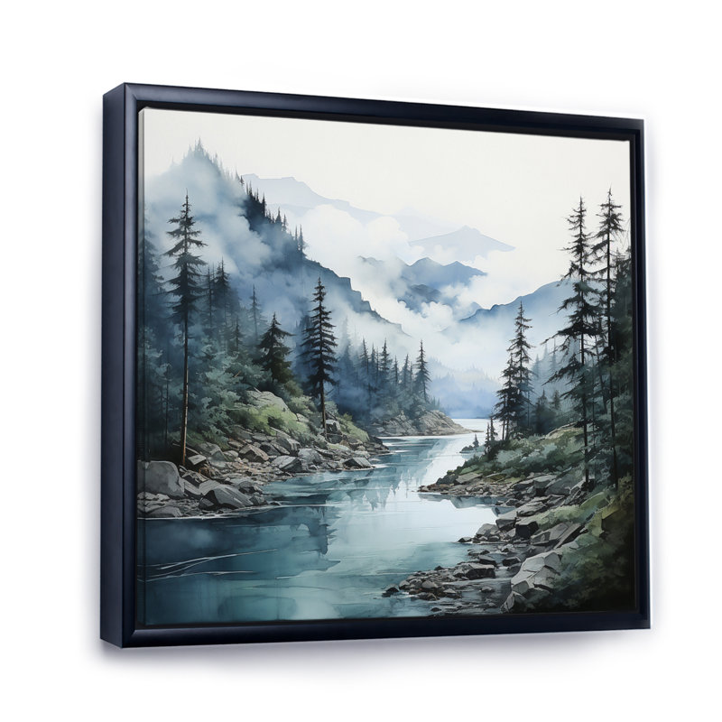 Blaykleigh gris bleu minimalisme forêt reflets II - impression, H 16 po x l 16 po x P 1 po, Cadre flottant noir