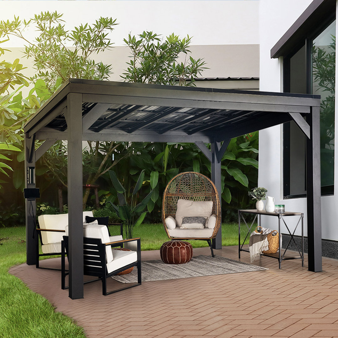 Backyard Discovery Stonebridge 12' x 9.5' Galvanized Steel Outdoor Patio Gazebo with Hardtop Steel Slope Roof and PowerPort Backyard Discovery