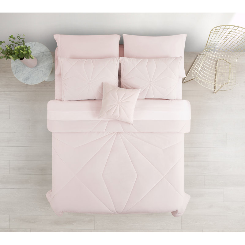 Ensemble d'édredon en microfibre moderne et contemporain 8 pièces Facets, Rose, Édredon très grand + 7 pièces supplémentaires