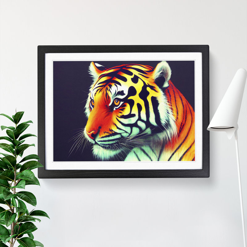 Blessed Tiger - Single Picture Frame Print, 46cm H x 64cm W x 2cm D, Black