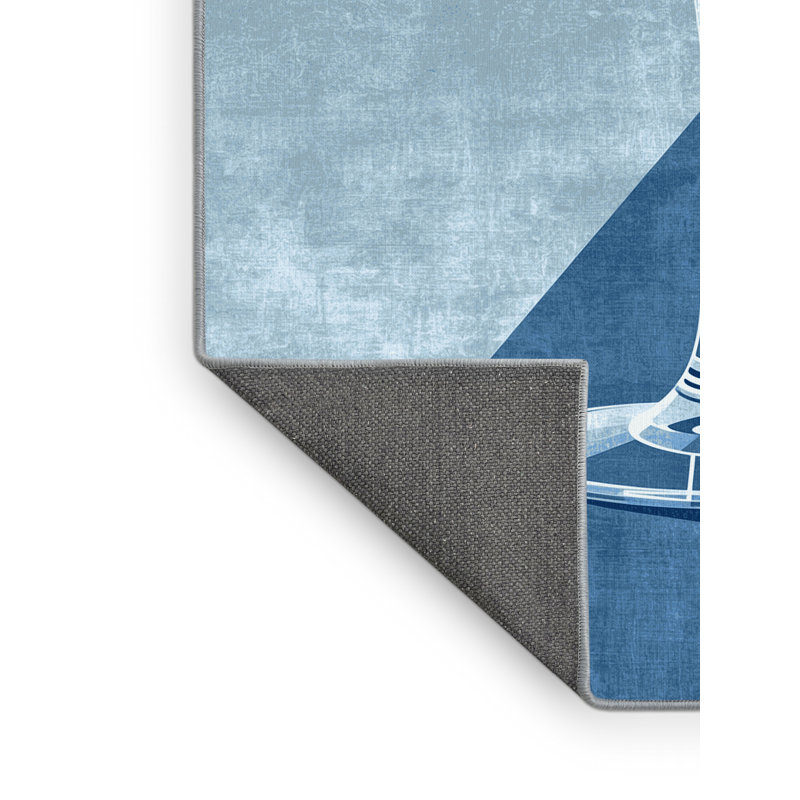 Tapis bleu moelleux en verre doux et luxueux Paramus Martini - reliure bleu ciel, 8 x 12