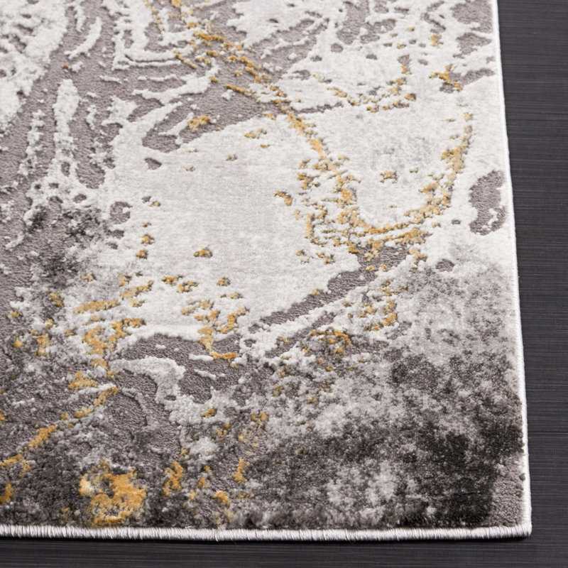 Prichard Abstract Gray/Gold Area Rug, Rectangle 5'3" x 7'6"