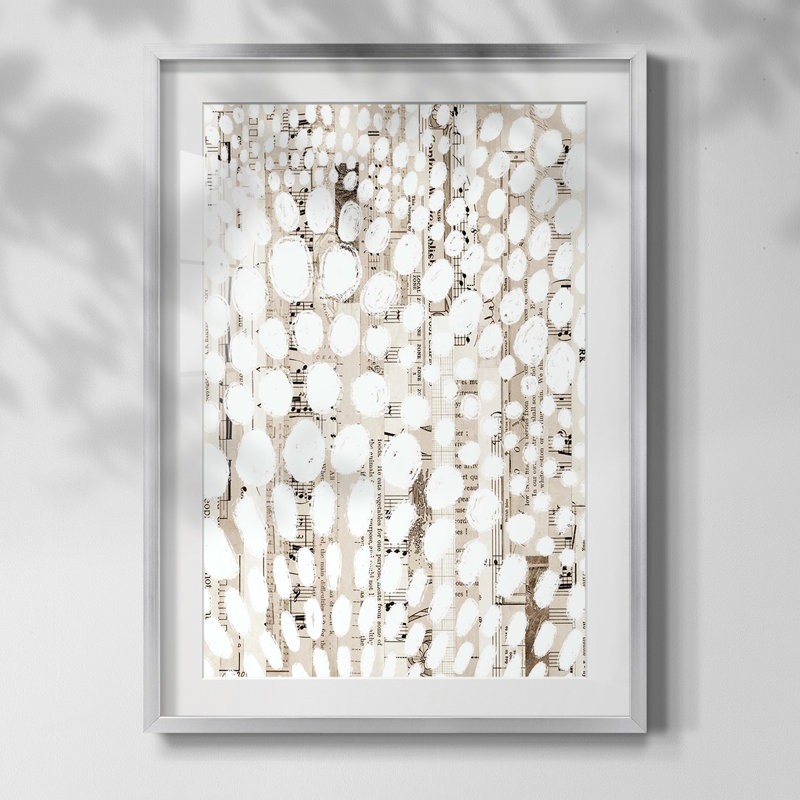 Motif rétro I, reproduction sur toile, H 20 po x l 16 po, Papier avec cadre argenté, Blanc