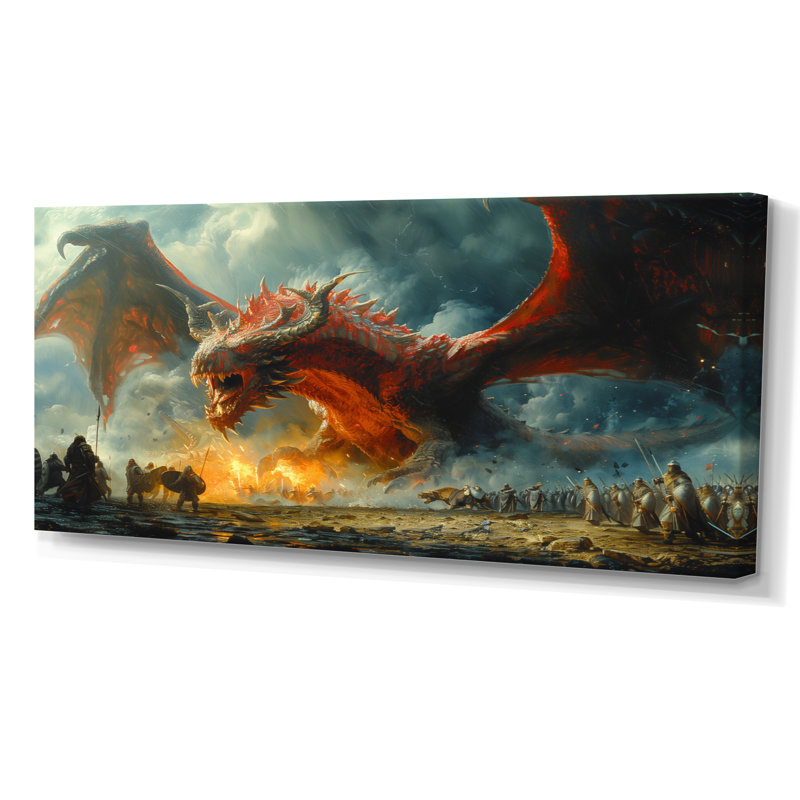 Décoration murale Sotelo - Dragons, H 28 po x l 60 po x P 1,5 po, Toile tendue