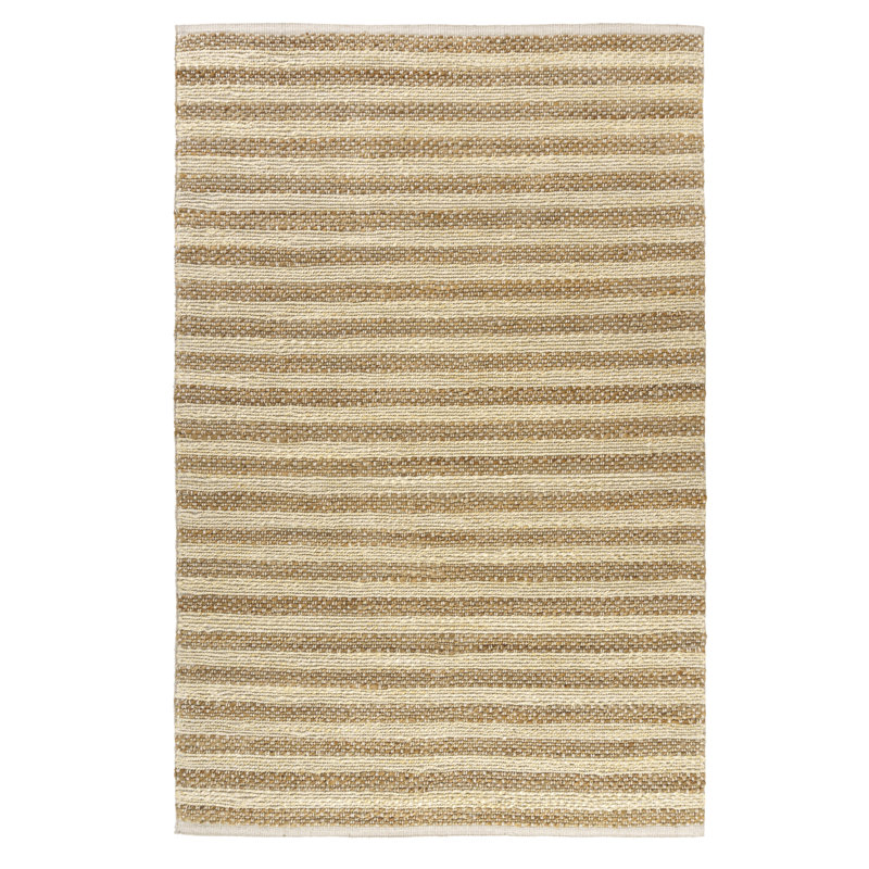 Coastal Striped Tan/Cream Jute/Cotton Hand-Woven Indoor Area Rug, Rectangle 10' x 14'