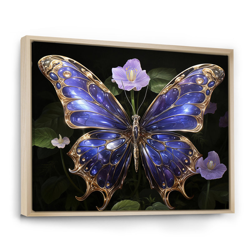 Papillon futuriste mauve et doré, Cadre naturel flottant, 16" H x 32" W