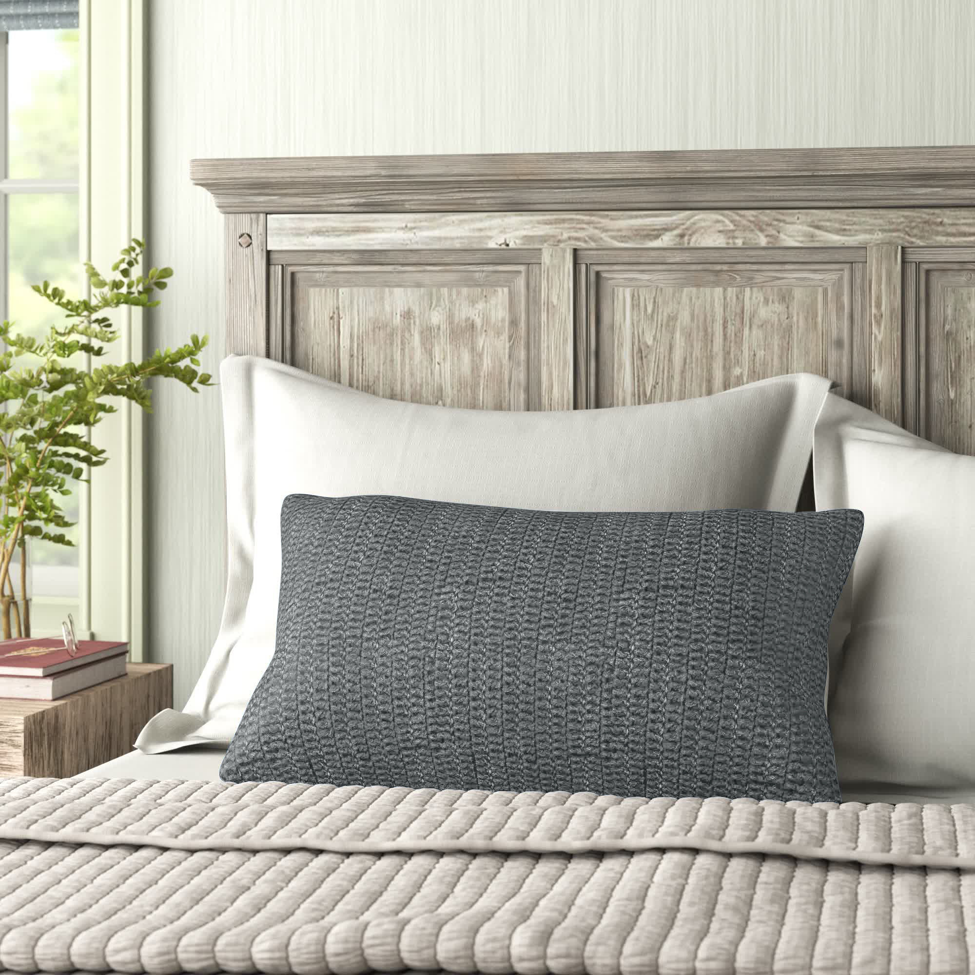 Dalenna Cotton Pillow Cover & Insert, Gray, 14" x 26", Rectangle