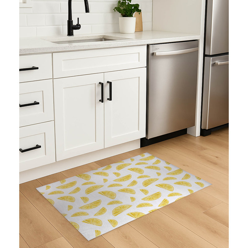 Tapis de cuisine antidérapant Summer Lemon, Blanc, Rectangulaire 2 pi x 3 pi
