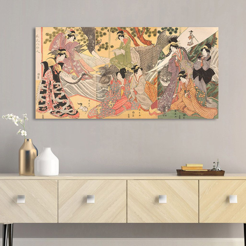 Kabuki Players As The Eight Sennin by Kininaga - Wrapped Canvas Print, 35cm H x 70cm W x 4cm D