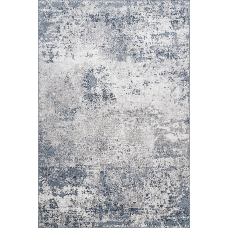 Acad Abstract Contemporary Performance Blue/Gray/Ivory Rug, Rectangle 4'3" x 6'