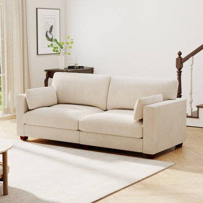 77.2" Wide Upholstered Corduroy 2-Seater Sofa with Extended Headrest