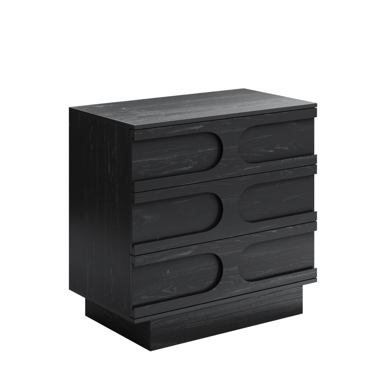 Mid-Century Modern Solid Wood 3-Drawer Dresser For Bedroom, Black 