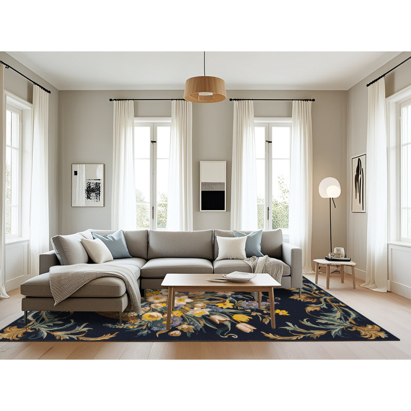 Machine Washable French Gray Area Rug, Rectangle 8' x 12'