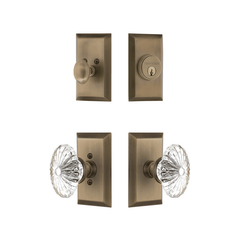 Nostalgic Warehouse Studio Entry Set with Oval Fluted Crystal in Antique Brass, Antique Brass