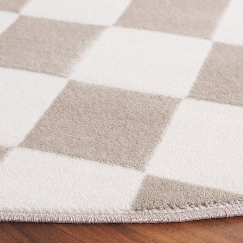 Leeni Performance Checkered Rug, Round 6'7"