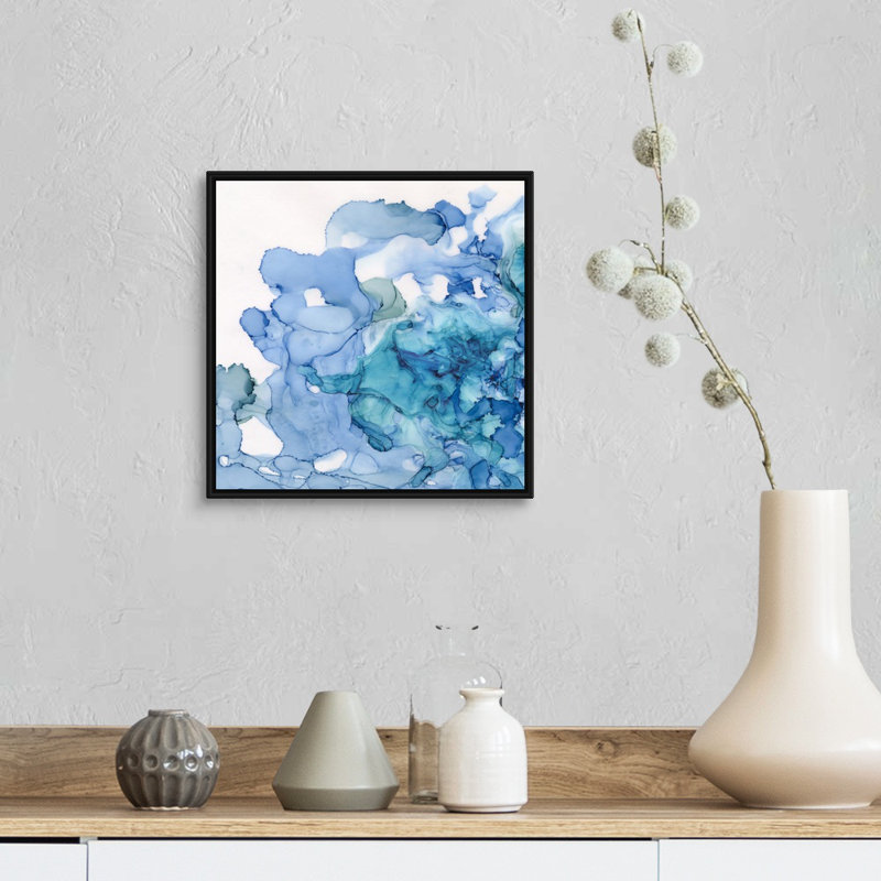 Reproduction d’art sur toile, "Ocean influençant bleu" par Tara Reed, H 14 po x l 14 po x P 1,75 po, Cadre noir