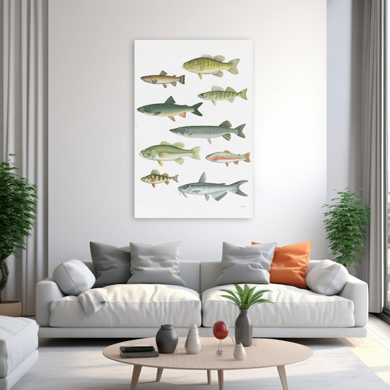 Fresh Catch V - Animal Bass Blue Brown Trout Art, 60" H x 40" W