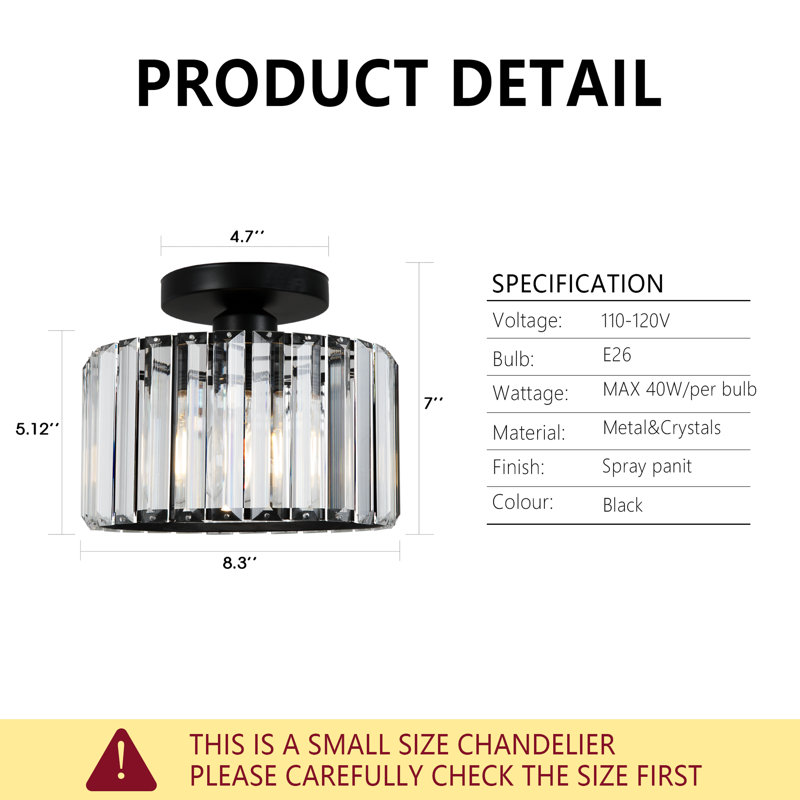 Lilyanka Crystal Semi Flush Mount, Black