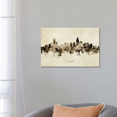«Charlotte North Carolina Skyline» par Michael Tompsett, peinture sur toile tendue