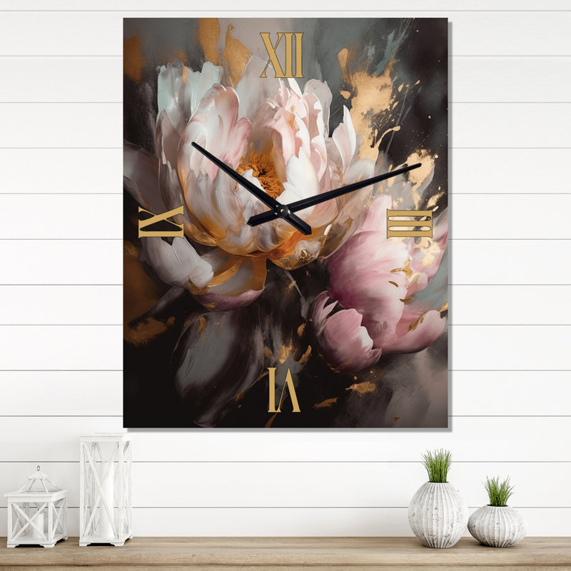 Janneli - Floral Peony Wall Clocks, 32" H x 24" W x 1" D