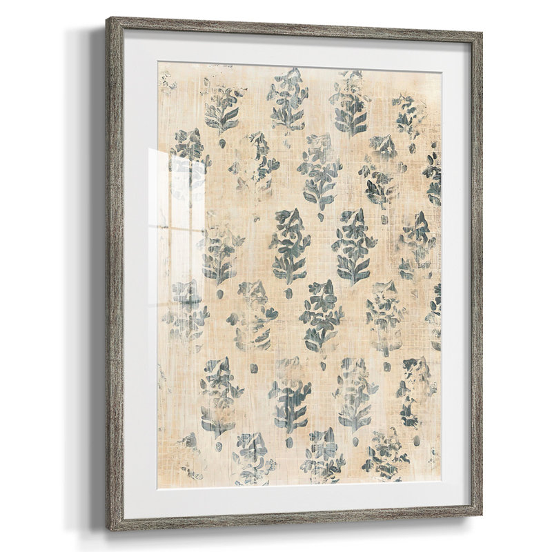 «Vintage Blockprint I», reproduction de cadre photo simple, Papier encadré argent vieilli, Blanc
