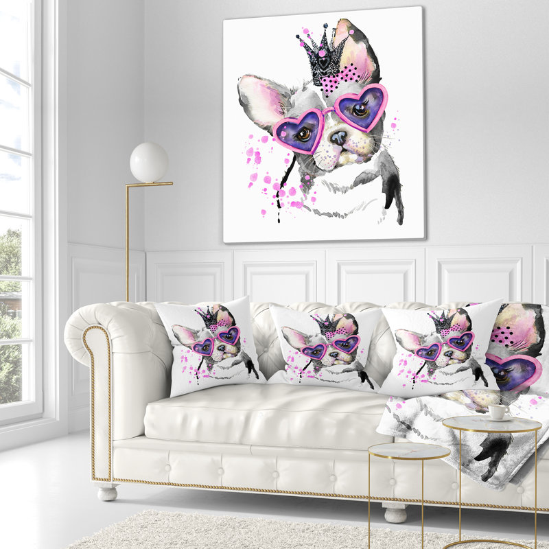Sweet Sweet Dog with Glasses - Coussin imprimé animal, 18 po x 18 po, Coussin décoratif