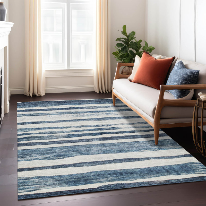 Denim Stripe Synthetic Flat Woven Washable 8' x 10' Rug