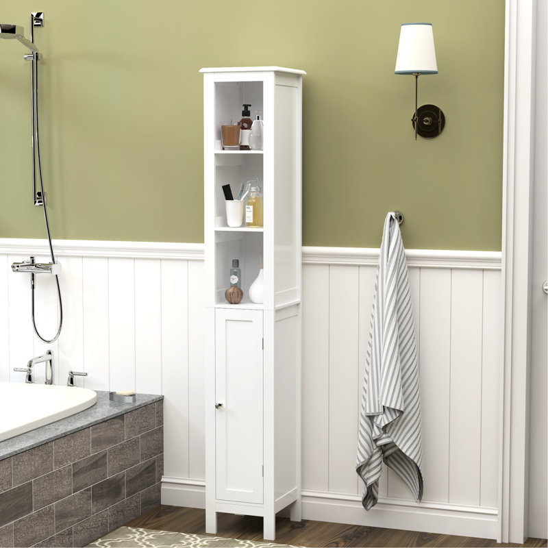 66.92" Bathroom Storage Cabinet With Adjustable Shelves - Slim 1 Door Freestanding For Home, Bathroom, Kitchen, Lobby White Villa