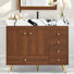 Meuble-lavabo autoportant moderne 36 po avec 1 armoire et 5 tiroirs, comptoir en pierre frittée, lavabo en céramique et pieds en acier inoxydable