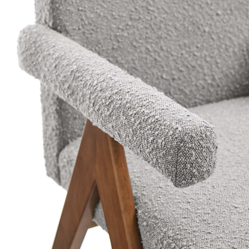 Modway Lyra Fabric Arm Chair Dining Chair, Light Gray Boucle