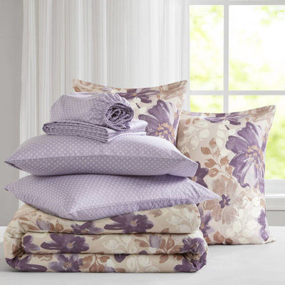 Taupe Floral Comforter With Bed Sheets - Soft Microfiber, , Machine Washable In 100% , Touch