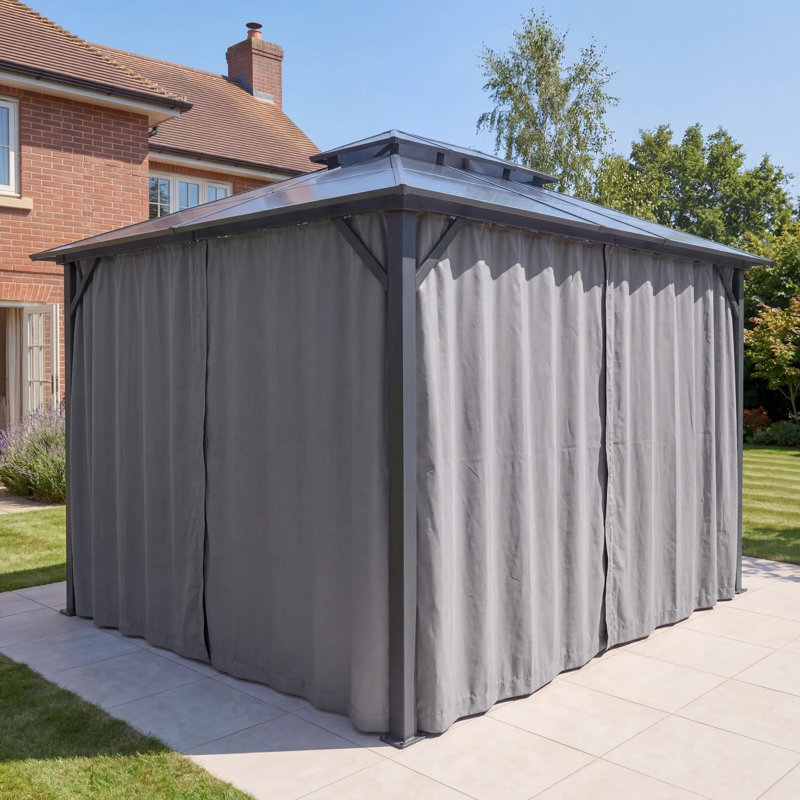 GRDN living Retreat 3.6m x 3m Hardtop Gazebo with Double Polycarbonate Roof in Anthracite Grey with Curtains