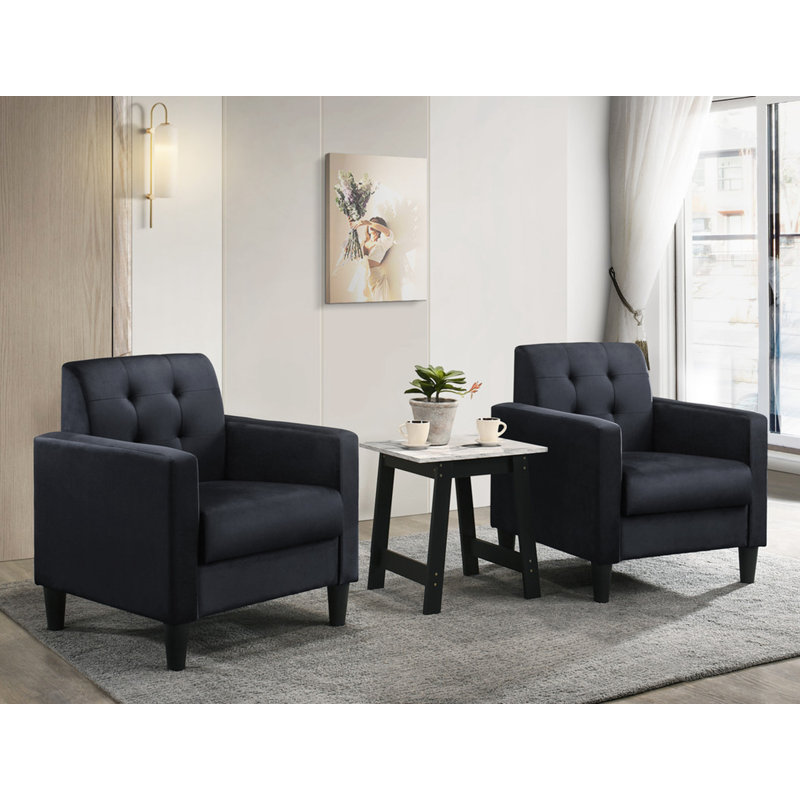 Ensemble de fauteuils et table de bout en velours luxueux, Velours noir