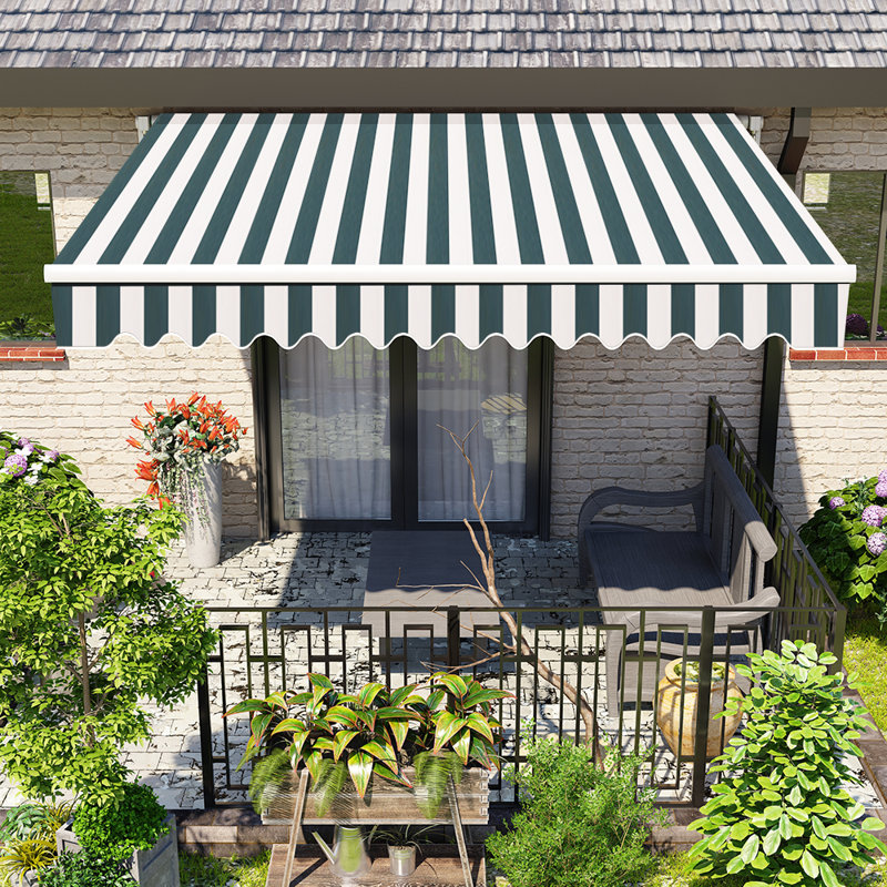 Dakota Fields 300cm W x 250cm D Fabric Cover Retractable Patio Awning, Green/White