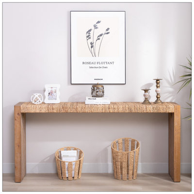 69" Natural Seagrass Console Table – Handwoven Top With Engineered Wood Frame