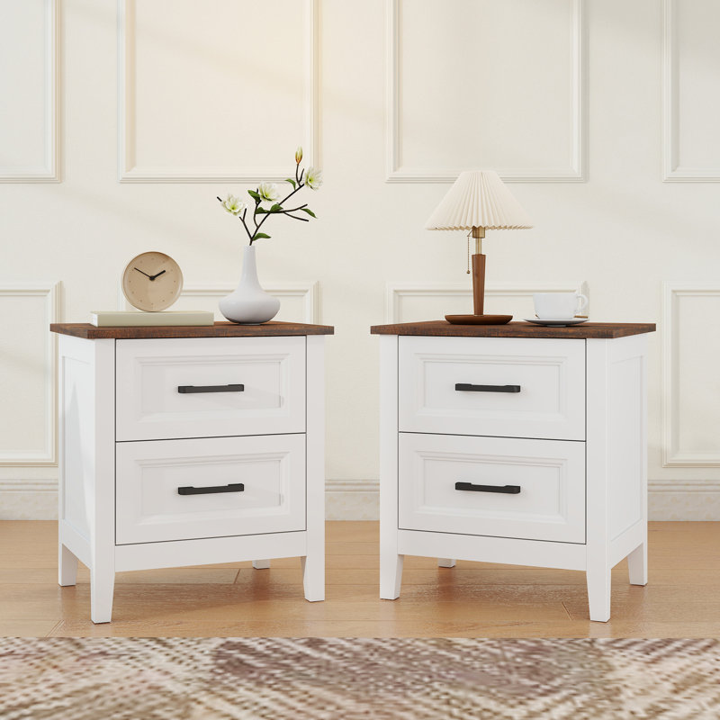 Ensemble de 2 tables de chevet avec 2 tiroirs Farmhouse