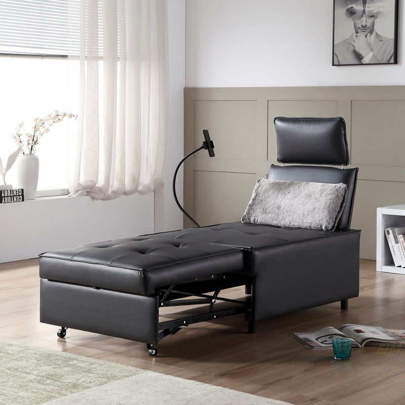 Chaise convertible, Similicuir noir