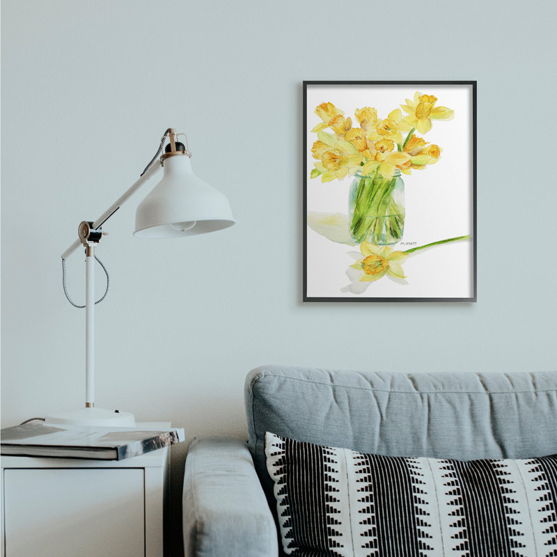 Bouquet de jonquilles en pot de conserve par Melissa Hyatt LLC - Impression sur toile, Giclée encadrée noir minuit
