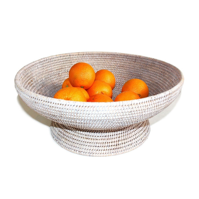 Panier à fruits rond à piédestal, Blanc délavé
