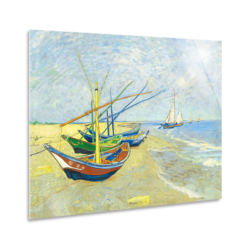 Beach Fishing Boats by Vincent Van Gogh - No Frame Painting on Glass, 65cm H x 95cm W