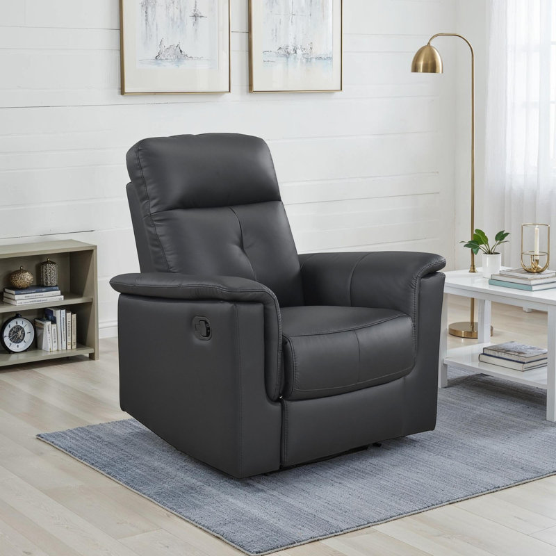Borkovany 35.5" Transitional Top Grain Leather Swivel Glider Recliner with 360° Swivel, Gentle Gliding & High-Density Foam