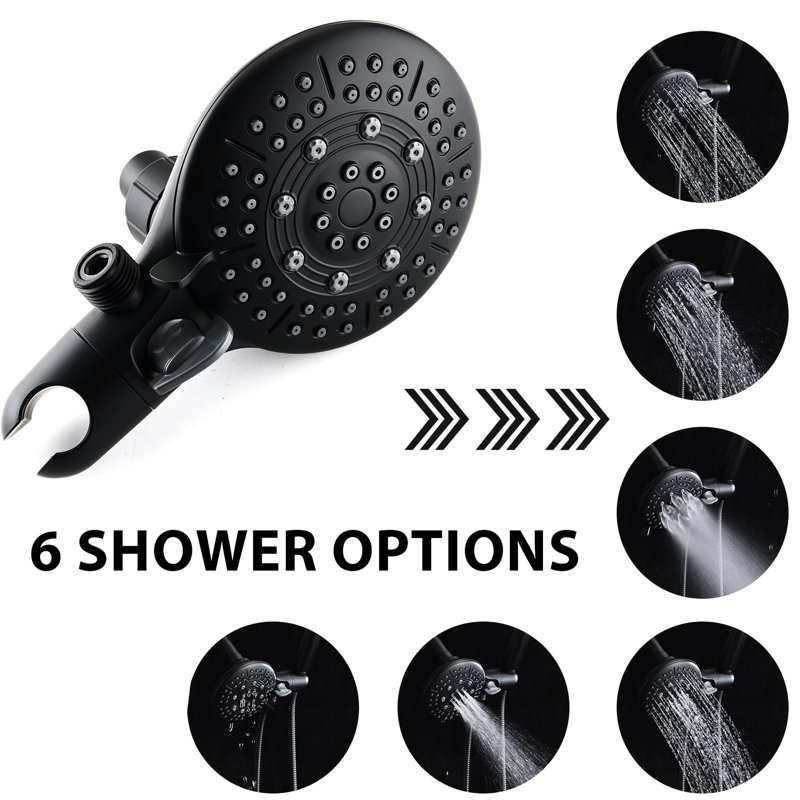 High Wall Mounted Shower Head With Handheld - Matte Black Brass, 1.8 Gpm, 6 Spray Modes, Adjustable Flow, 59" Hose, Includes Diverter Valve, Power Fog Pattern Brass Options, Silent Operation