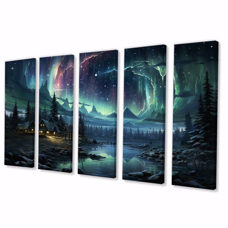 Northern Lights Starry Night III sur toile, reproduction de 5 pièces