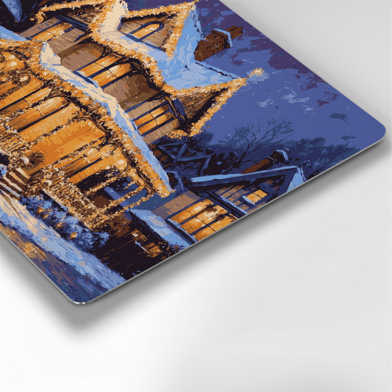 «Christmas Twinkling lumières sur une maison», art mural en métal brun, H 132 po x l 168 po x P 0,05 po