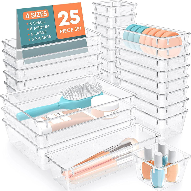 Ensemble de 25 tiroirs en plastique transparent