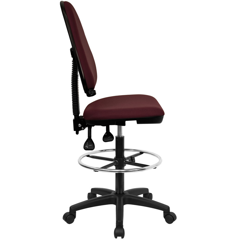 Chaise de dessinateur ergonomique multifonctionnelle à dossier moyen avec support lombaire Connelly, Bourgogne, Non inclus