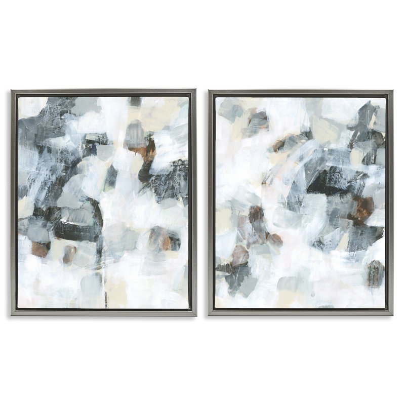  Grey Faded Abstraction 2 PC Framed Floater Canvas Set by June Erica Vess, 21" H x 17" W, Grey